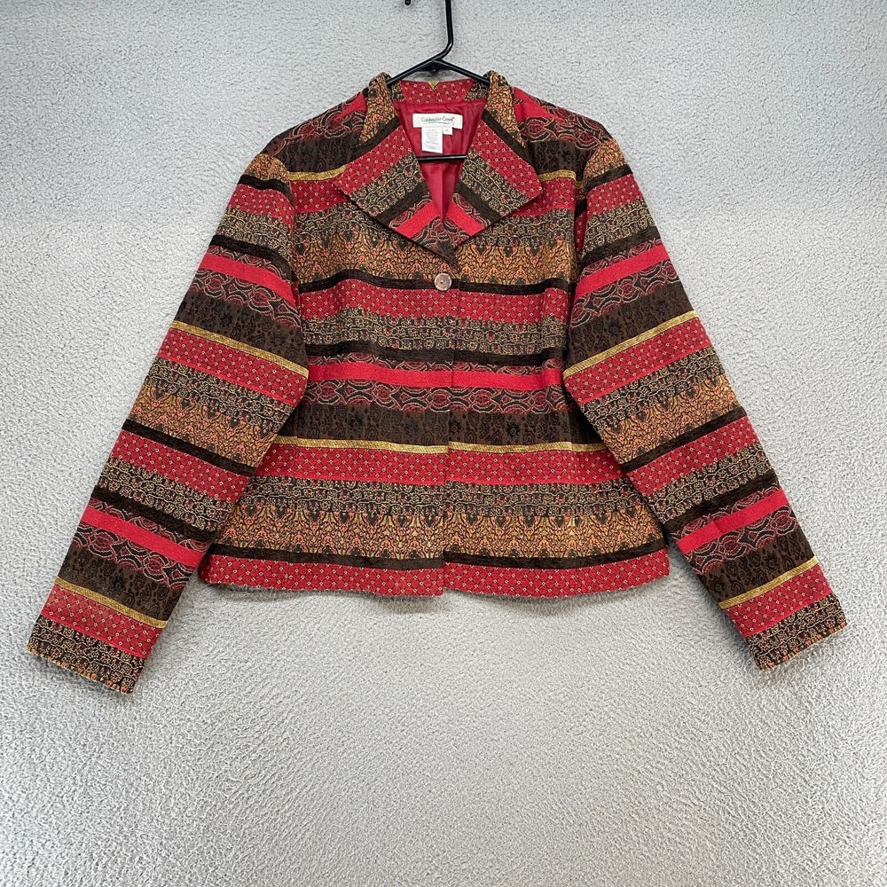 Coldwater Creek Blazer Jacket Womens XL Tapestry Patchwork Artsy Boho Jacquard